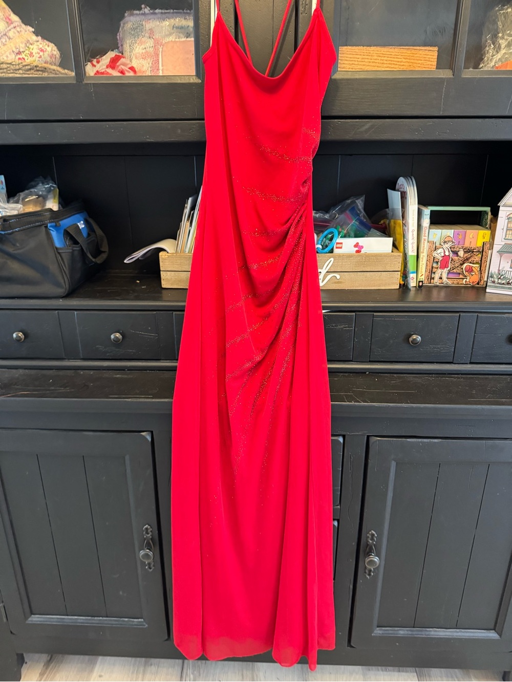 Roberta Bridal Red Cowl Neck Maxi Dress with Subtle Sparkle